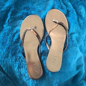 LOFT brown sequined flip flops 7M